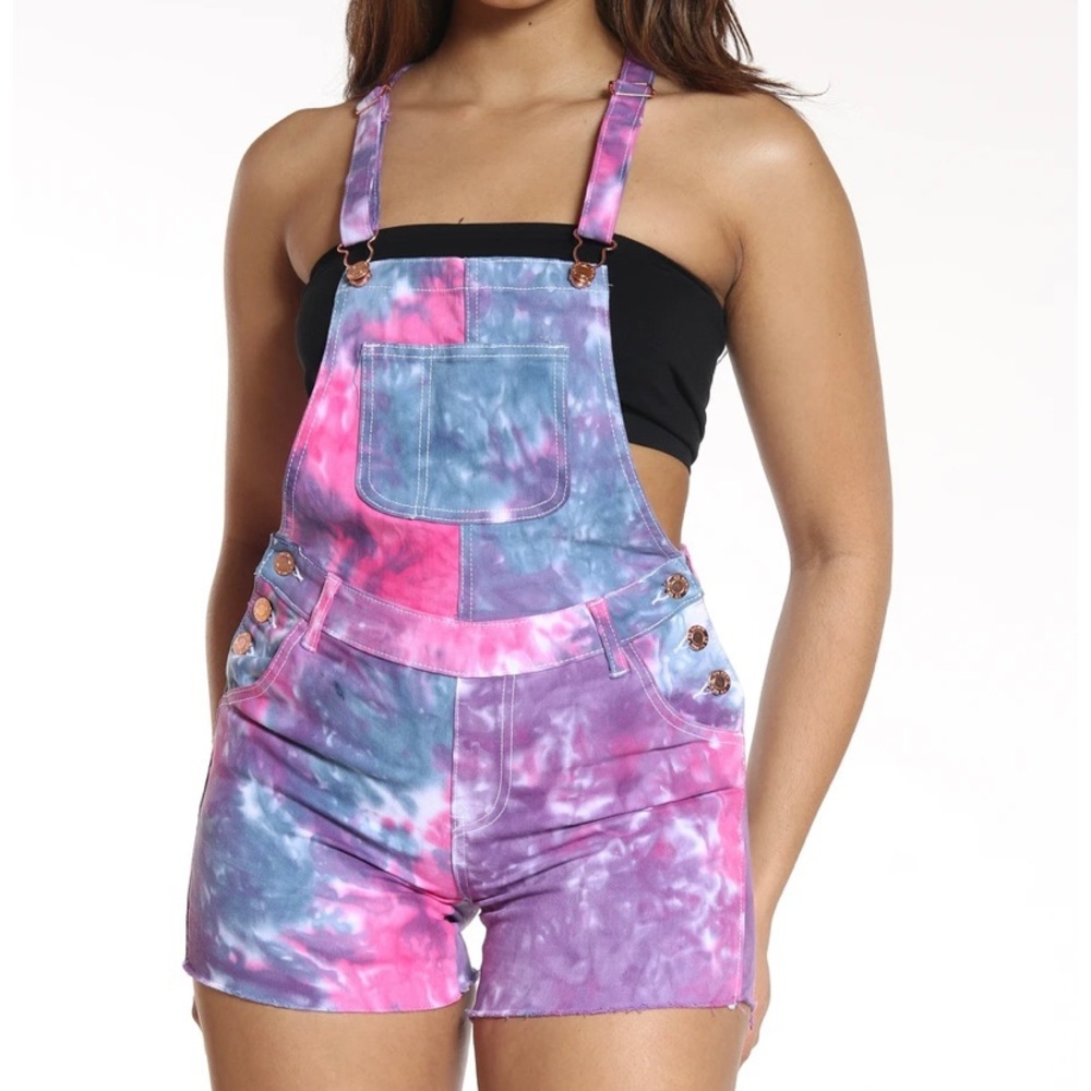 Tie Dye Button Pocket Denim Overalls!